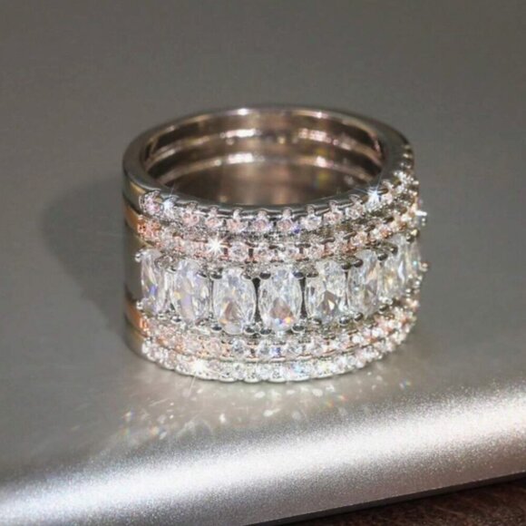 18k White Gold Diamond Ring Band Two Tone Ring Silver & Rose Gold - Picture 5 of 7